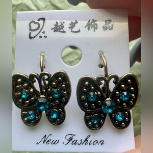 Butterfly Earrings with Teal Gems